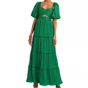AQUA Pleated Cutout A Line Dress